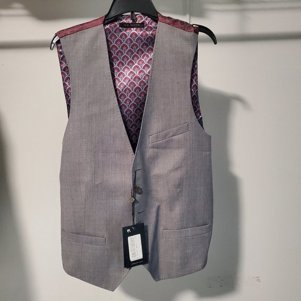 NWT Ted Baker Men's Debonair Wool Waistcoat Light Gray Vest Size 40R $240 G642